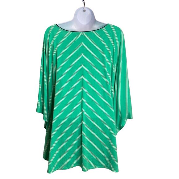 Susan Graver Womens Green Chevron Liquid Knit Dolman Sleeve Top Size 2X Stretchy - Picture 2 of 10